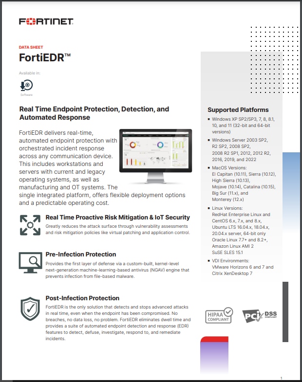 FortiEDR Data Sheet (sold in package, 10pc per package)